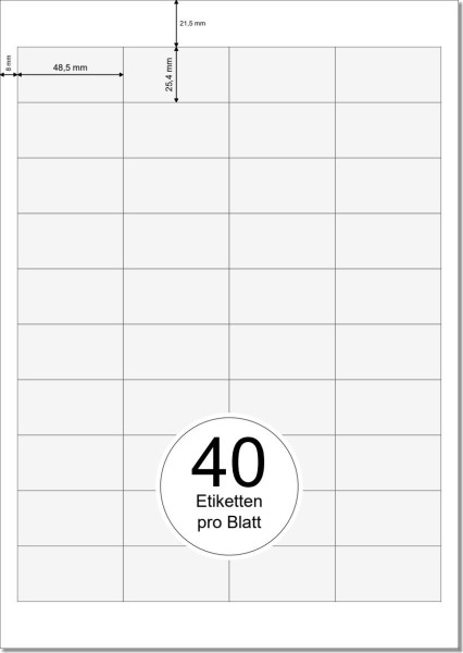 PRINTATION Papier-Etiketten (B48,5xH25,4mm) 100xA4 à 40 Eti. 