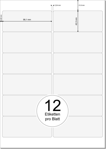 PRINTATION Folien-Etiketten weiß (B99,1xH42,3mm) 25xA4 à 12 Eti.  