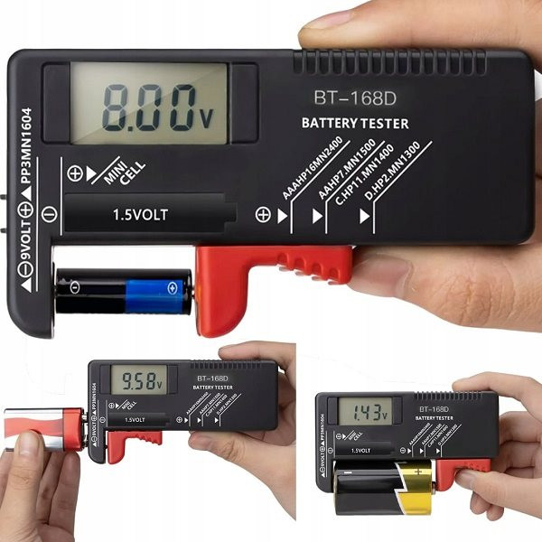 Akku-/ Batterie-Tester mit LC-Display und genauer Rest-Leistungs-Angabe in Volt 