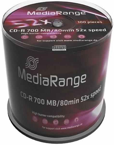 CD-Rohling mit 80 Min/ 700 MB 52x MediaRange im Spindel bedruckbar (MR203) 