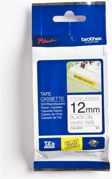 Original Beschriftungsband Brother TZe-S231, 12mm x 8m, schwarz auf weiß