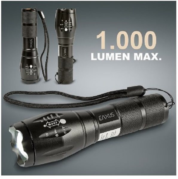 Eaxus LED Aluminium-Taschenlampe, starke 1.000 Lumen, bis 500m Leuchtweite