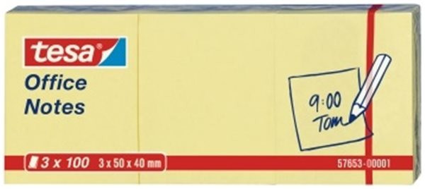 Haftnotizen 40 x 50mm tesa Office Notes gelb, 3 x 100 Blatt (57653-00001) 
