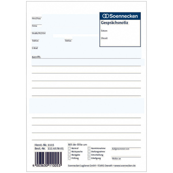Soennecken Gesprächsnotiz 1115 DIN A5 50Blatt weiß 