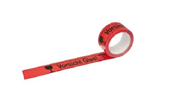 Paketklebeband 50mmx66m PP "Vorsicht Glas" (schwarz auf rot), ohne Lösungsmittel 