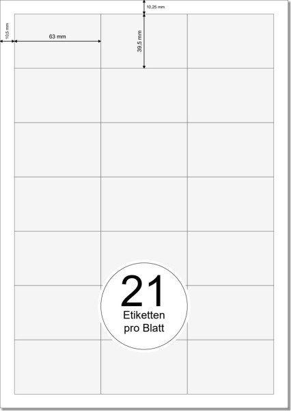 PRINTATION Papier-Etiketten (B63xH39,5mm) 500xA4 à 21 Eti. 