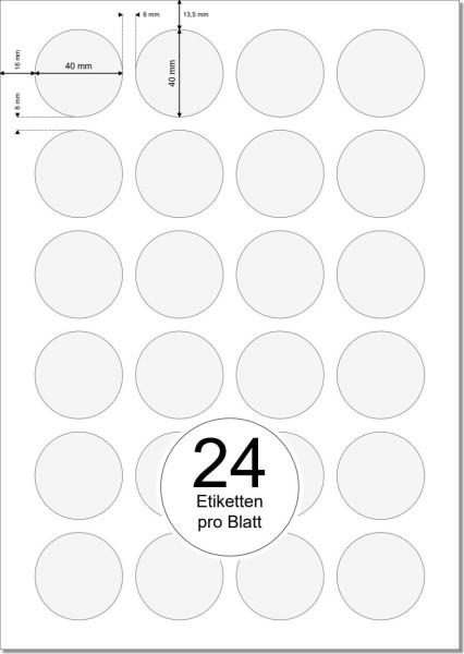 PRINTATION Folien-Etiketten weiß Durchmesser 40mm 10xA4 à 24 Eti.  