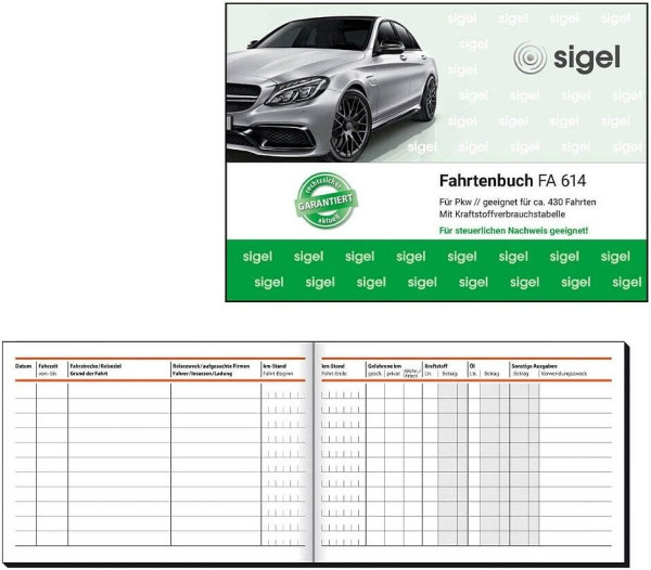 Formularblock Fahrtenbuch A6 quer 40 Blatt sigel für PKW 
