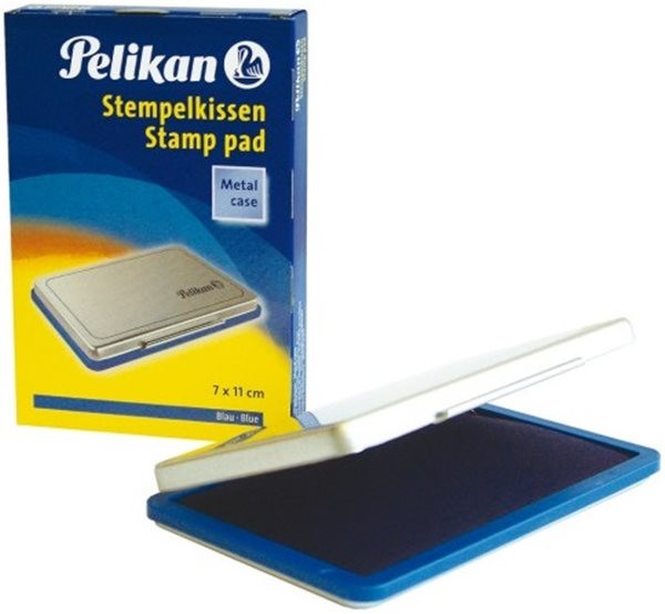 Stempelkissen (Größe 11x07cm) blau Pelikan, Metall Deckel 