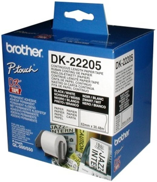 Original Endlos-Etiketten Brother DK22205, 62mm x 30,48m, weiß 