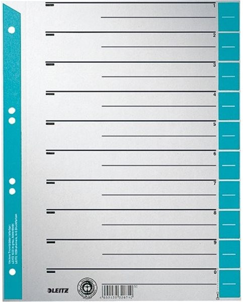 Trennblatt A4 grau 230g Leitz (1652-00-30) 240 x 300mm Karton  hellblau bedruckt 
