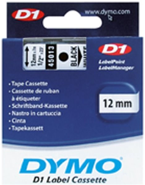 Original Beschriftungsband Dymo 45013/D1, 12mm x 7m, schwarz auf weiß 