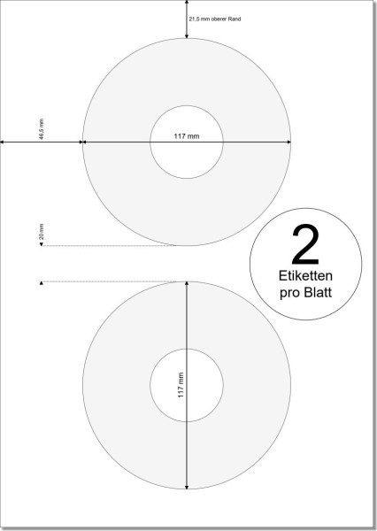 PRINTATION Papier-Etiketten Durchmesser 117mm 100xA4 à 2 Eti. für CDs 