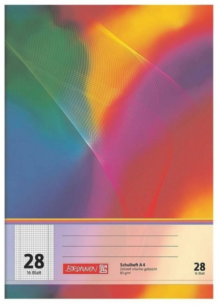 BRUNNEN Schulheft A4, 16 Blatt, Lin.28=kariert, Rand (innen/außen)
