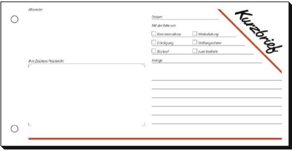 Formularblock Kurzmitteilung 1/3 A4 quer 100 Blatt sigel mit Blaupapier 