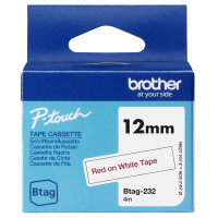 Original Beschriftungsband Brother BTAG-232, 12mm x 4m, rot auf weiß 