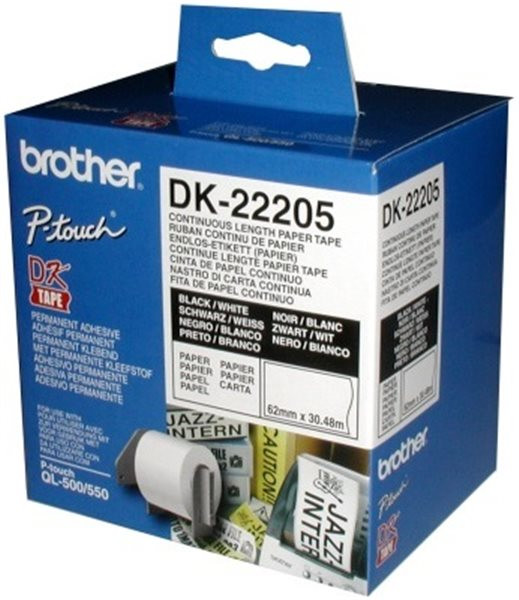 Original Endlos-Etiketten Brother DK22205, 62mm x 30,48m, weiß