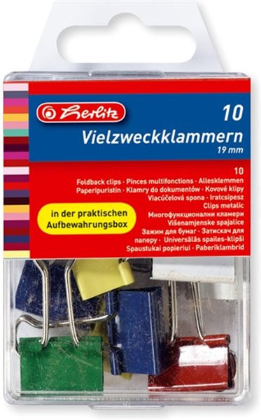 Foldback-Klammern, Breite 19mm, farbig sortiert, Metall, Herlitz 