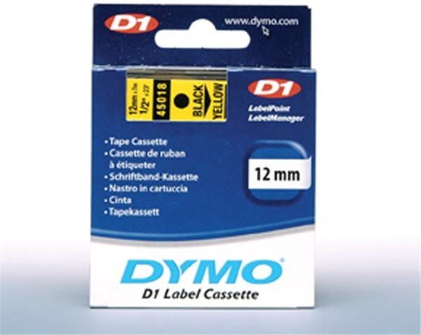 Original Beschriftungsband Dymo 45018/D1, 12mm x 7m, schwarz auf gelb
