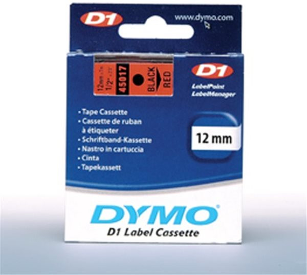 Original Beschriftungsband Dymo 45017/D1, 12mm x 7m, schwarz auf rot