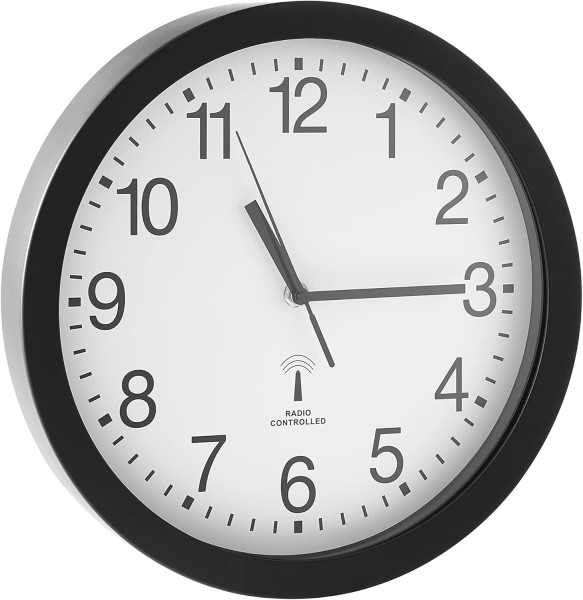 Wanduhr funkgesteuert, Durchmesser ca. 27 cm Rahmen schwarz 