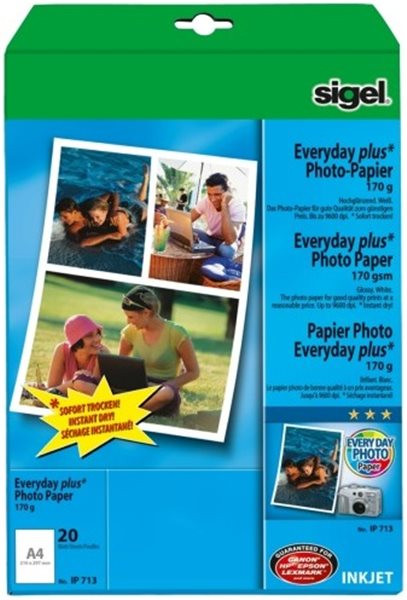 Foto-Glossy-Papier 20x A4-170g, hochglänzend, sigel, für Tintenstrahlgeräte 