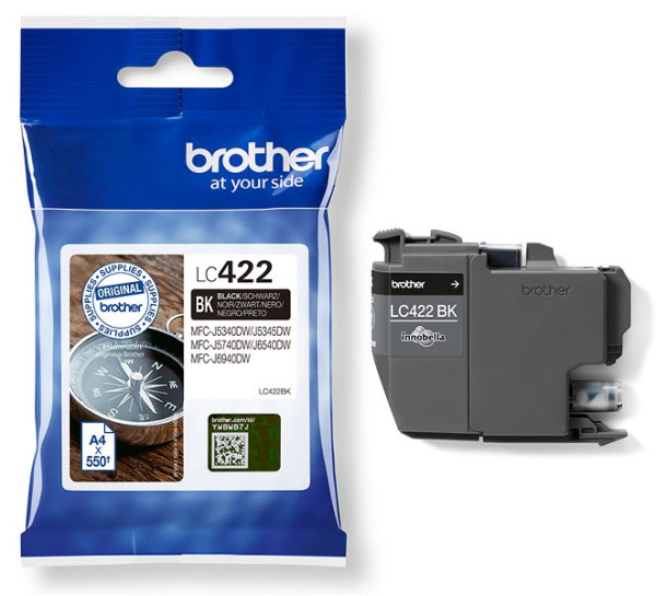 Original Tinte Brother LC-422BK, ca. 550 S., schwarz