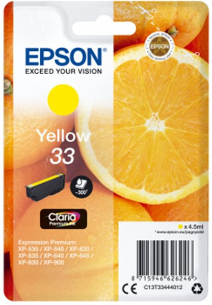 Original Tinte Epson T3344 / 33, ca. 300 S., gelb 