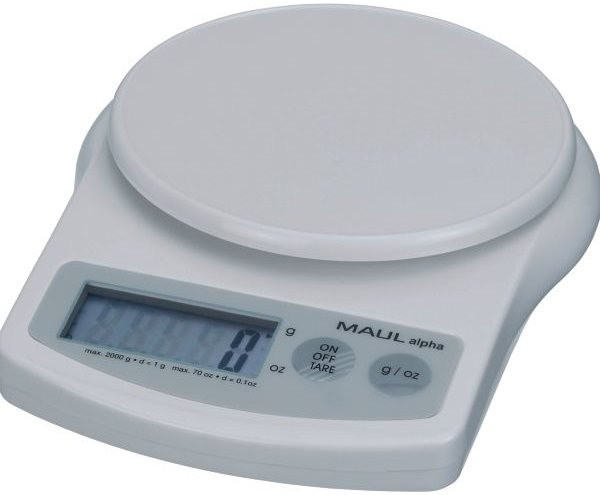 Briefwaage MAULalpha bis 2000g Batteriebetrieb, weiß Teilung 1g 
