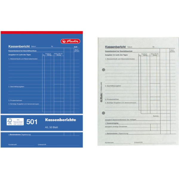 Formularblock Kassenbericht A5 50 Blatt Herlitz (Nr. 501)  