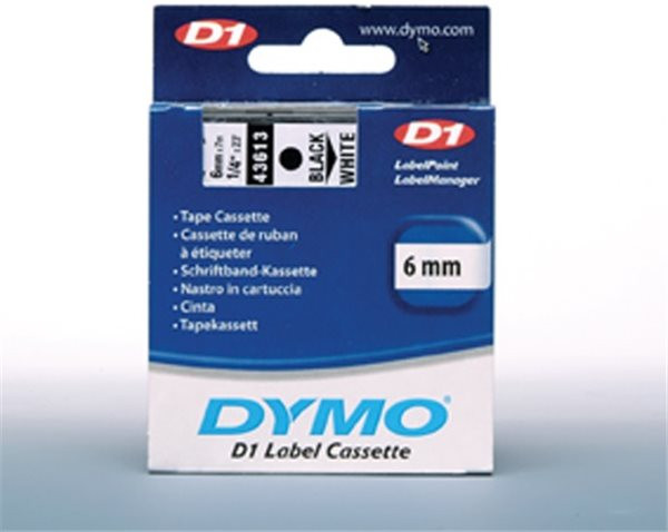 Original Beschriftungsband Dymo 43613/D1, 6mm x 7m, schwarz auf weiß 