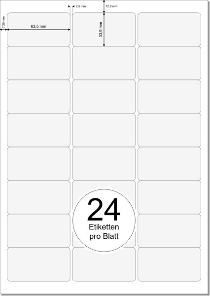 PRINTATION Folien-Etiketten weiß (B63,5xH33,9mm) 10xA4 à 24 Eti.