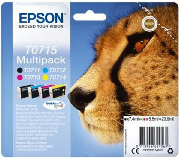 Original Tinte Epson T0715, Multipack, schwarz / cyan / magenta / gelb 