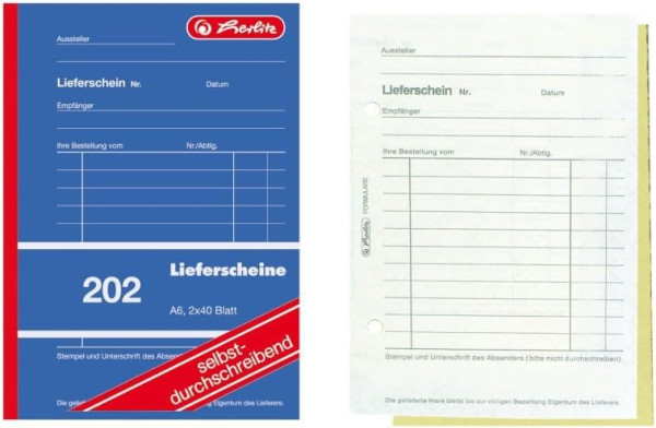 Formularblock Lieferschein A6 2x 40 B. Herlitz selbstdurchschreibend (Nr. 202) 