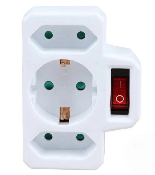 Dreifach-Steckdose mit Ein-/Aus-Schalter, weiß  