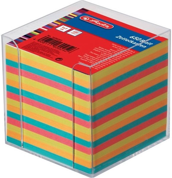 Zettelbox transparent 650 Blatt farbig-sortiert 9x9cm 