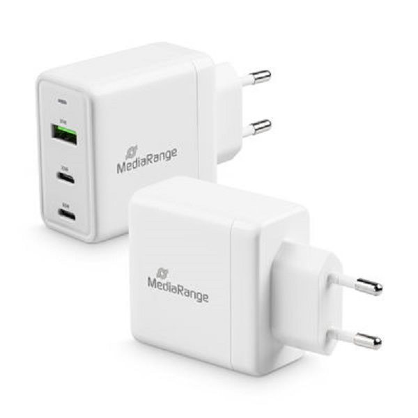 Schnellladegerät MediaRange bis 65W, besonders sicher da GS geprüft, USB & USB-C 