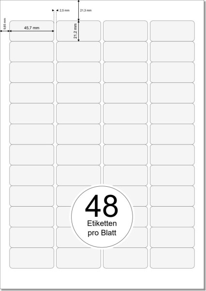 PRINTATION Folien-Etiketten weiß (B45,7xH21,2mm) 10xA4 à 48 Eti.