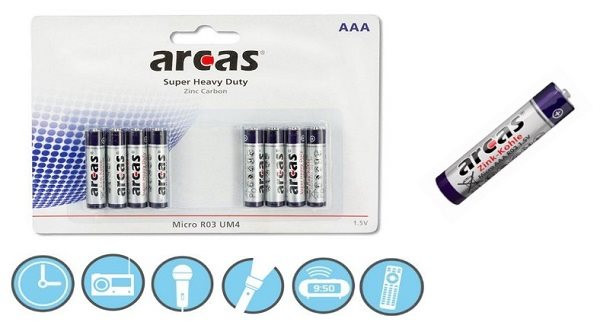 Batterien Arcas Super Heavy Duty, Micro/AAA/LR03 mit 1,5 V-160mAh - 8er-Packung! 
