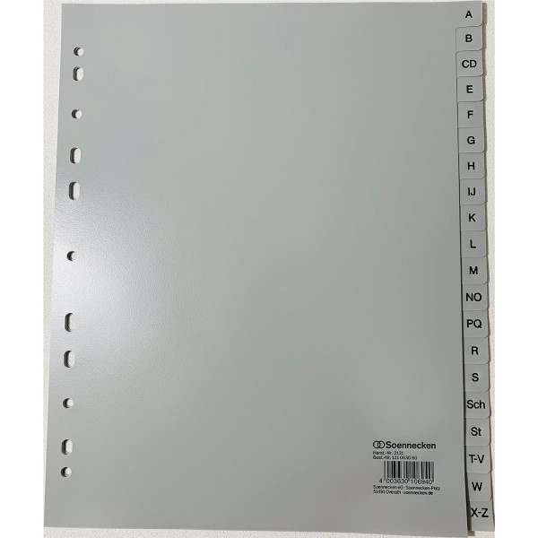 Register A-Z A4+ Plastik PP-Folie Soennecken, 245x297mm Überbreite Eurolochung 