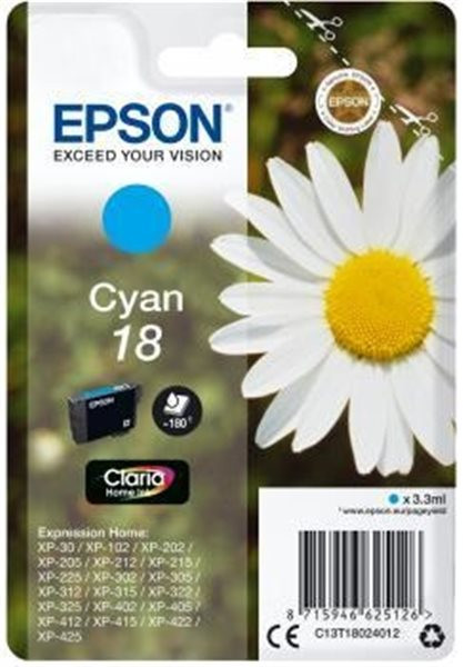 Original Tinte Epson T1802 / 18, ca. 180 S., cyan, 