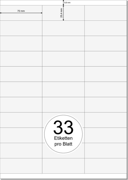 PRINTATION Papier-Etiketten (B70xH25,4mm) 25xA4 à 33 Eti.