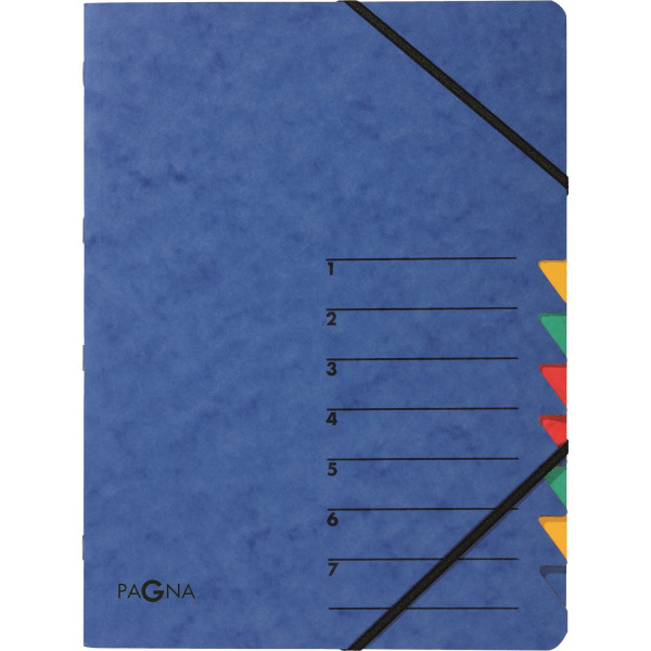 Ordnungsmappe 7 Fächer blau PAGNA mit 2 Gummizügen für DIN A4
