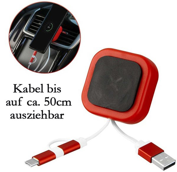 USB 3in1 Ladekabel für USB-C+Lightning+microUSB inkl. Kabeltrommel 