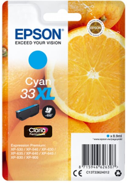 Original Tinte Epson T3362 / 33XL, ca. 650 S., cyan 