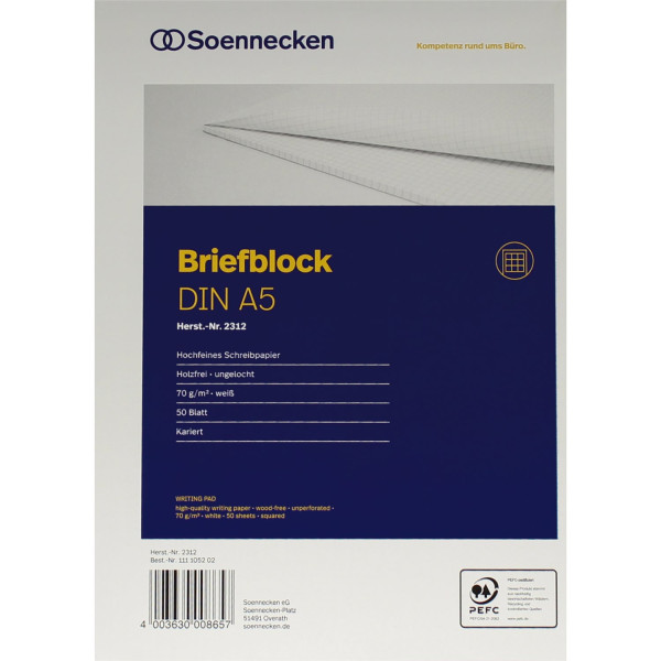 Briefblock A5 weiss kariert 50 Blatt 70g Soennecken 
