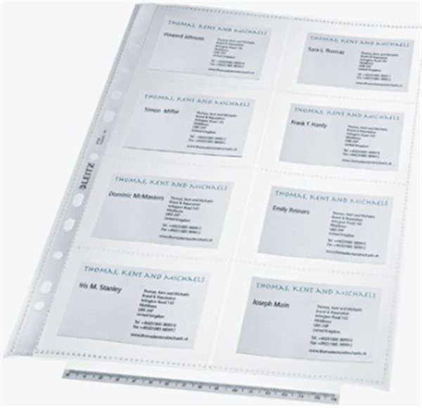 Visitenkarten-Prospekthüllen A4 0,10mm glasklar Leitz transparent Multilochung 