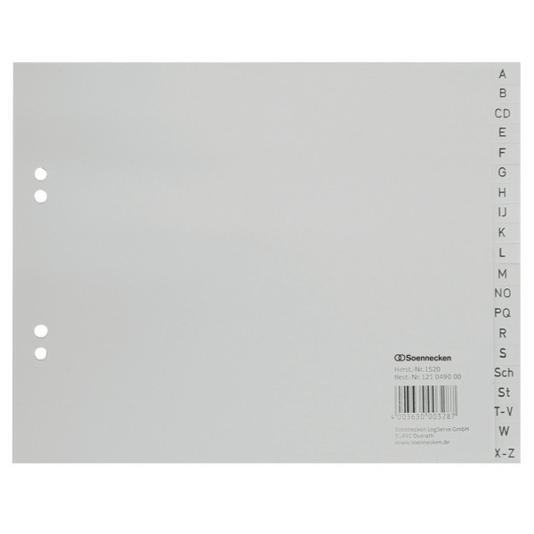Register A-Z A4 1/2 Höhe Plastik PP-Folie, 225x180mm, Eurolochung 