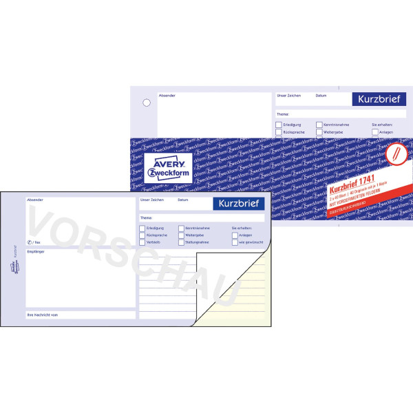 Avery Zweckform Kurzbrief 1741 1/3 DIN A4 2x40Blatt 