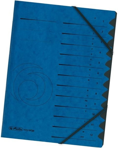 Ordnungsmappe 12 Fächer blau Herlitz mit Sichtlöchern 2 Gummizügen für DIN A4 